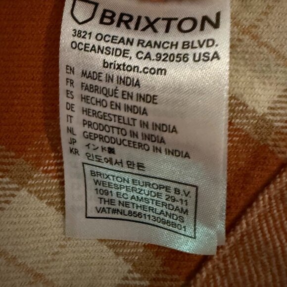 Brixton Bowery Brushed Flannel Shirt Jacket, Rust and Cream Plaid, Size XL - Picture 7 of 7
